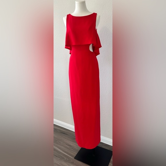 Badgley Mischka Dresses & Skirts - Badgley Mischka Vibrant Red Dress.     long cut out dress Size 2